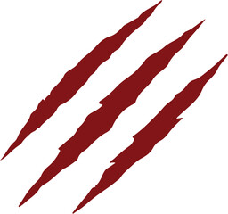 Vector logo of three jagged red claw marks slashed diagonally with sharp edges in minimal style, symbolizing monster identity, wild aggression, creature branding, danger symbol, and print-ready graphi