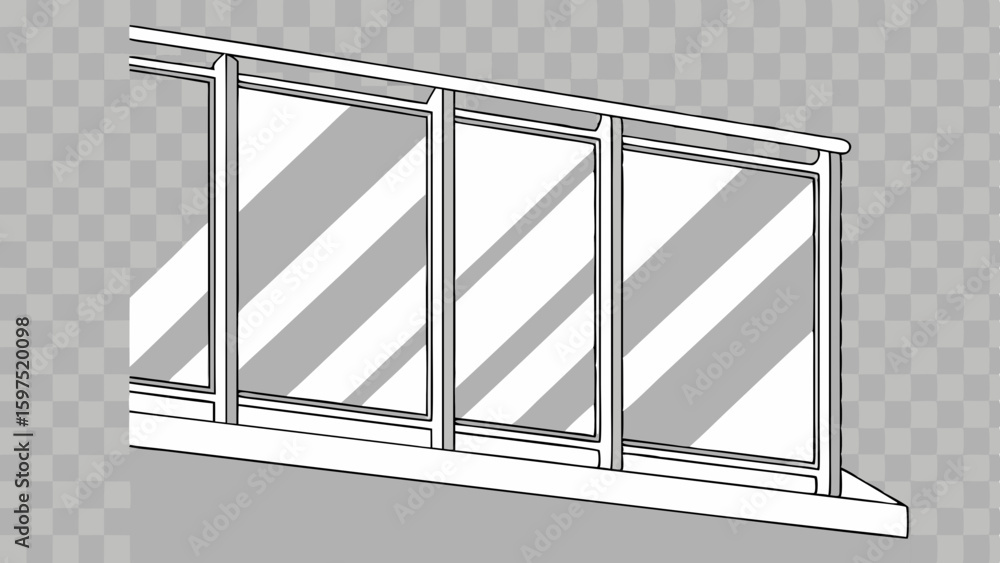 Poster vector transparent rectangular glass panel shows diagonal shadows and modern railing design
