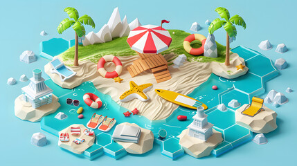 Isometric 3D illustration of stylized beach