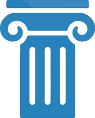 Vector logo of minimal blue Ionic column icon with scroll-like volutes and vertical shaft fluting in classical silhouette style, symbolizing historical architecture, ancient design heritage, timeless 