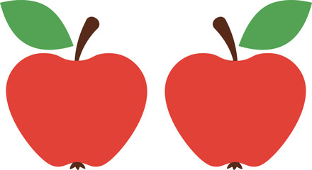 Two red apples with green leaves isolated on white