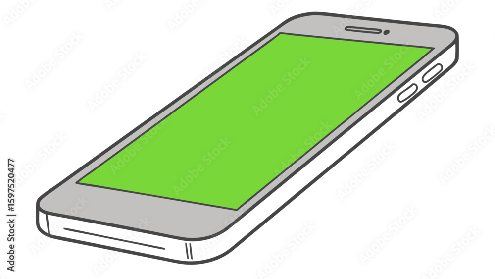 Poster isometric modern smartphone illustration with green screen, sleek mobile device vector for digital t