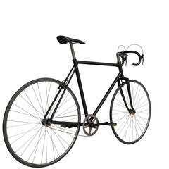 Obraz premium matte-black fixed-gear bicycle with drop handlebars, thin tires, and numerous spokes on each wheel, shown in a three-quarter perspective. The bike has a minimalist design