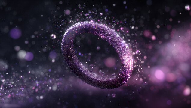 Purple ring of glittering particles, dark background