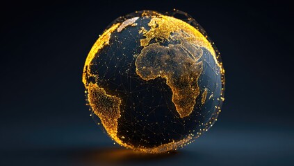 Global network sphere, golden light, digital earth