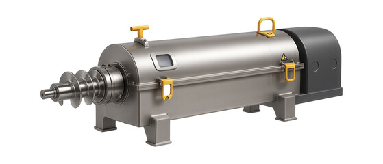 High-capacity decanter centrifuge with a screw conveyor for solid-liquid separation in chemical plants.