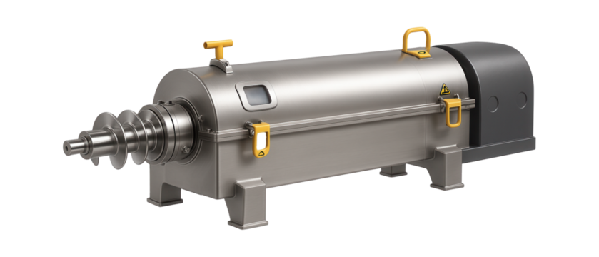 High-capacity decanter centrifuge with a screw conveyor for solid-liquid separation in chemical plants.