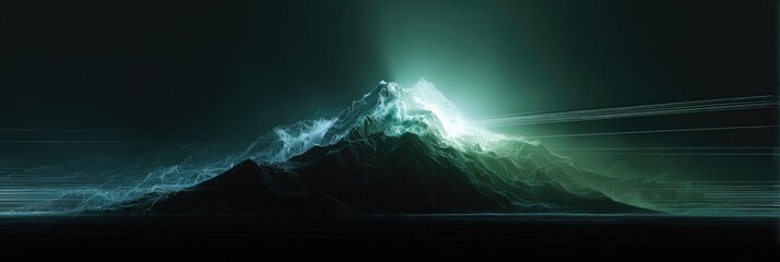 Dark mountain peak illuminated by ethereal light