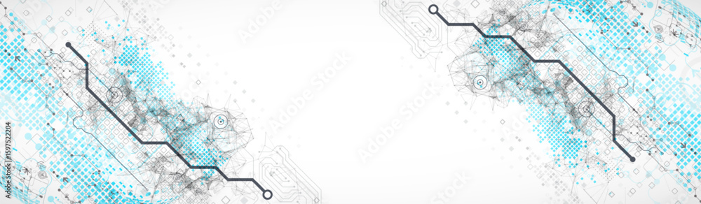 Poster abstract technology concept. used blue squares, tech lines and plexus effect. vector illustration.