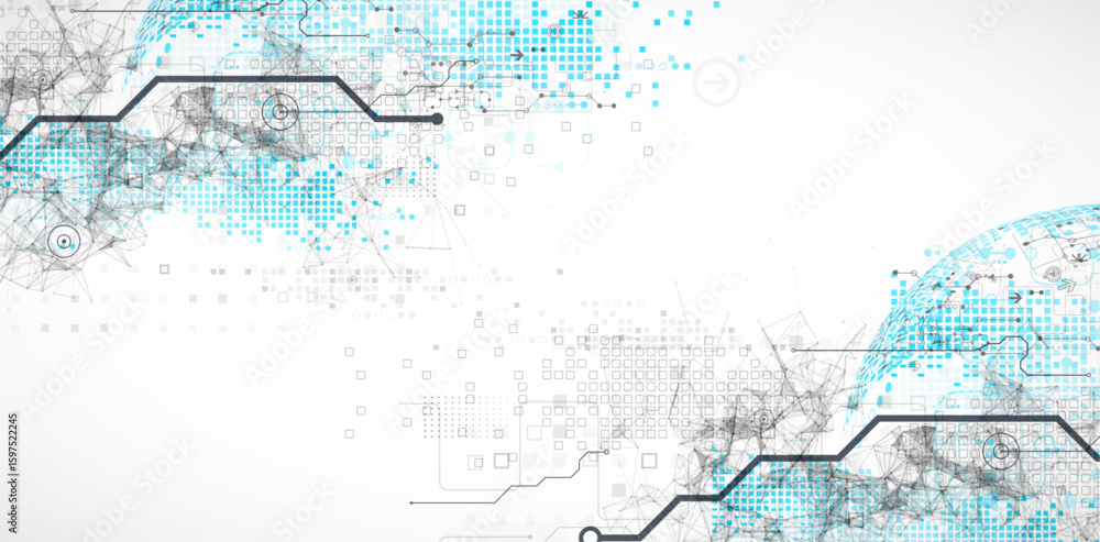 Aufkleber abstract technology concept. used blue squares, tech lines and plexus effect. vector illustration.