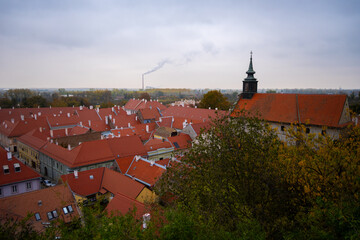Red terracotta rooftops in the Petrovaradin district of Novi Sad, Serbia, seen from Petrovaradin...