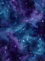 Naklejka premium Deep space nebula, vibrant blues and purples, scattered stars