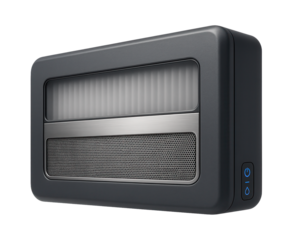 Wall-mounted air cleaner with a low-profile design and a washable filter element for a textile manufacturing plant