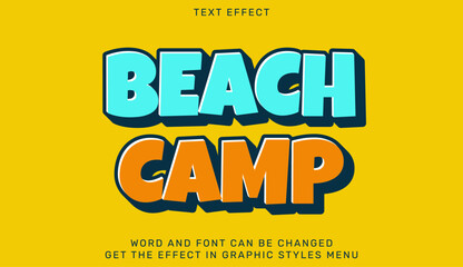 Bold graphic typography text effect featuring beach camp theme on yellow background