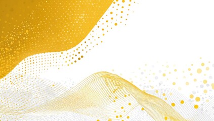 Abstract graphic design with golden and white wavy lines and dots