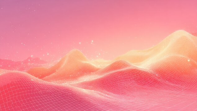 Abstract digital landscape, soft pink and orange hues, mesh grid - Powered by Adobe