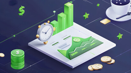 Isometric 3D illustration of a stylized finance