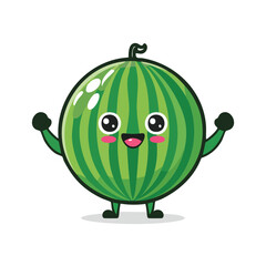 Watermelon in cute cartoon character style with expressive face and limbs.