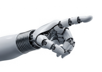 Robotic arm pointing direction technology innovation isolated on transparent background