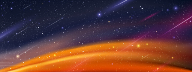 Sky Starry Night,Ramadan Background Sunset with stars,Beautiful Universe Space of Galaxy with Milky Way landscape.Vector Islamic for Ramadan Kareem,Eid Mubarak,Eid al adha,Eid al fitr © Anchalee