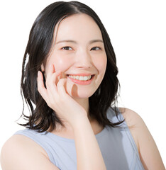 Fototapeta premium 笑顔のかわいい女性 美容やビューティーのカメラ目線のクローズアップの爽やか夏イメージ 背景透明の合成素材