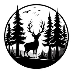 Obraz premium Nature Silhouette Deer & Trees
