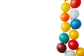 Vertical arrangement of colorful party balloons isolated on a transparent background isolated on transparent background. Colorful balloons isolated on white background.