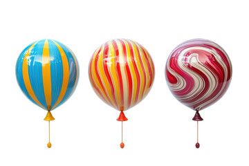 Obraz premium Colorful striped balloons with reflective surfaces isolated on transparent background. Colorful balloons isolated on white background.