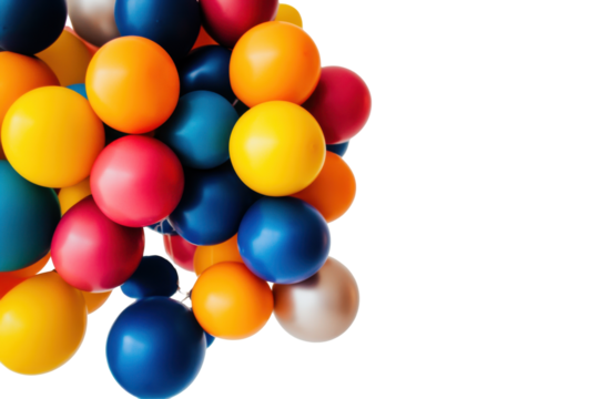 Vertical arrangement of colorful party balloons isolated on a transparent background isolated on transparent background. Colorful balloons isolated on white background.