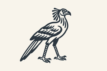 Secretary bird bold black engraving style vector illustration