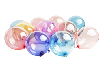 Cluster of translucent pastel colored balloons isolated on transparent background. Colorful luxury clear balloons isolated on white background.