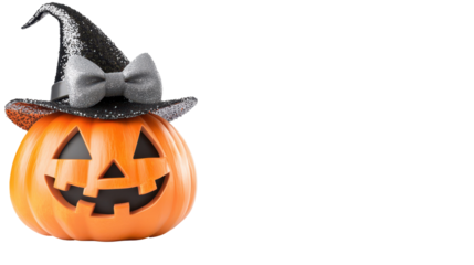 Spooky Pumpkin: A grinning Halloween pumpkin, complete with a festive witch hat, embodies the spirit of the spooky holiday.