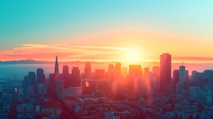 Fototapeta premium Skyline gradient blending light blue to sunset orange .