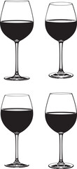 Four glasses of red wine silhouette