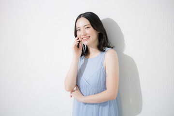 Cute woman with a smile Fresh summer image for the camera in beauty and beauty