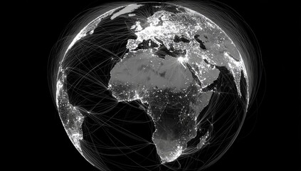 Global map, night lights, network lines