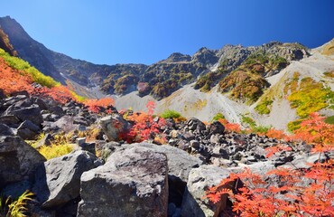 涸沢カールの紅葉と穂高連峰