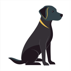 Flat illustration of a black labrador retriever dog sitting on a white background animal