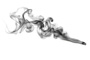 Abstract wispy smoke plume flowing and swirling isolated on transparent background.