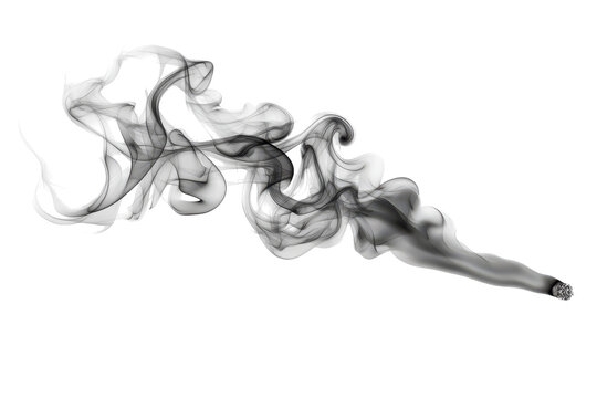 Abstract wispy smoke plume flowing and swirling isolated on transparent background.