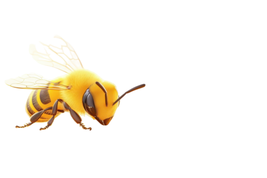 Stylized yellow and black bee flying isolated on transparent background. Diligent bee working tirelessly to make the sweetest honey isolated on white background.