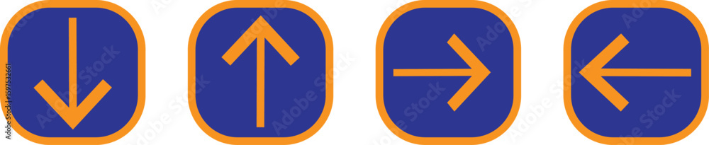 Poster arrow icons set in minimal square style showing directions up, down, left, and right with outline, s