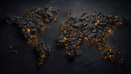 World map of fractured, glowing rocks