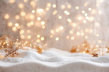 Festive winter scene with snow and lights