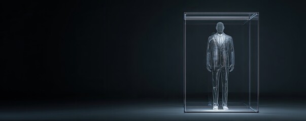 Transparent man in a transparent box