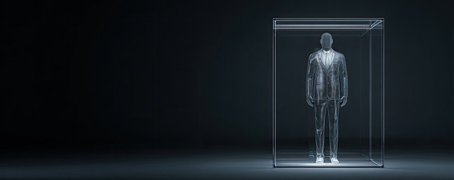 Transparent man in a transparent box