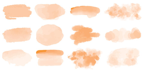 Autumn orange watercolor stains set. Abstract warm fall blots. Semi-transparent paint splashes for autumn mood and atmosphere, vector elements