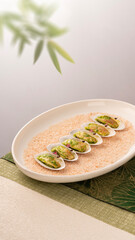 Spring Chinese food menu in luxury hotel, new style with blank space and bamboo leaves background