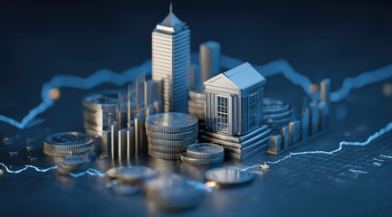 Cityscape miniature on a financial chart