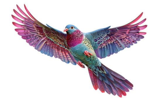 Colorful parrot in flight isolated on transparent background.